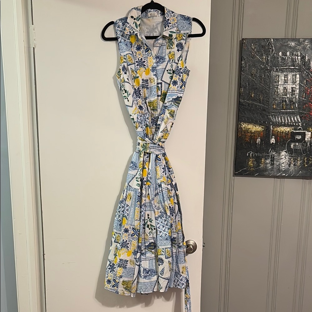 J. Crew Blue and Yellow Sleeveless Polo Collar Sundress